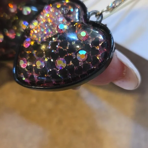 Betsey Johnson Glitter Heart Dangle Earrings - Picture 8 of 8